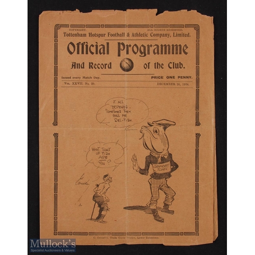 655 - Pre-war 1934/1935 Tottenham Hotspur v Grimsby Town Div. 1 match programme 26 December 1934, has been... 