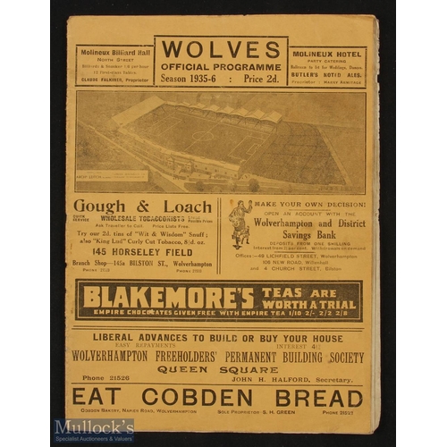 657 - Pre-war 1935/1936 Wolverhampton Wanderers v Leeds Utd Div. 1 match programme 2 November 1935 at Moli... 