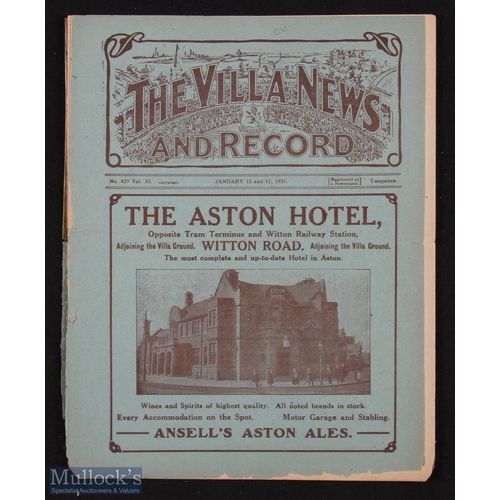 659 - Pre-war 1920/1921 Aston Villa v Everton Div. 1 match programme 15 January 1921; also Aston Villa v B... 