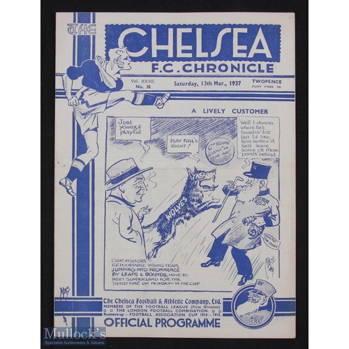 660 - Pre-war 1936/1937 Chelsea v Wolverhampton Wanderers Div. 1 match programme 13 March 1937; very sligh... 