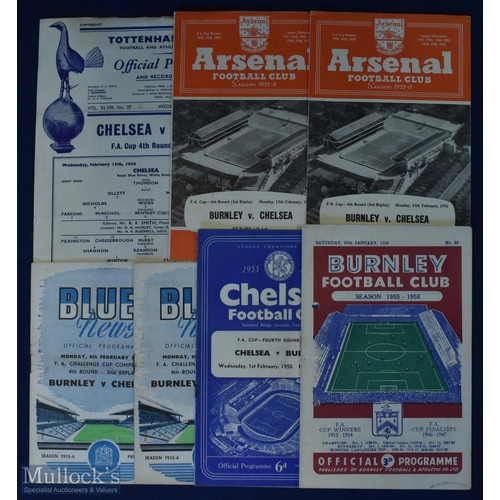 738 - 1955/56 Burnley v Chelsea (the marathon FAC tie of that season) match programme to include Burnley v... 