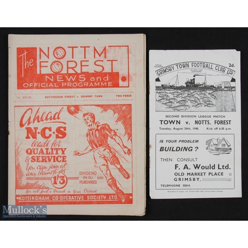 774 - 1948/49 Grimsby Town v Nottingham Forest Div. 2 match programme 24 August 1948; reverse fixture Nott... 