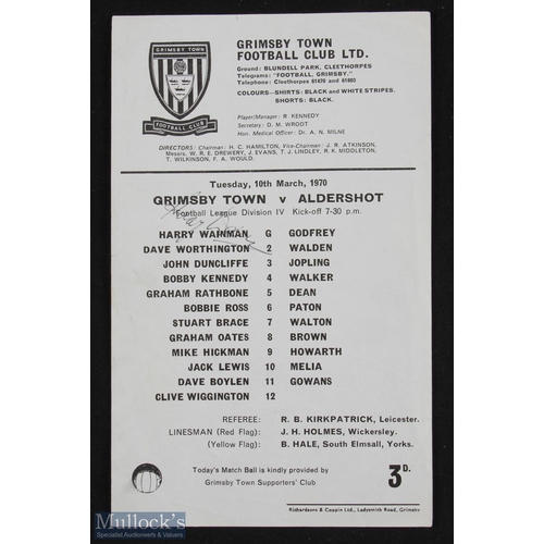 778 - 1969/70 Grimsby Town v Aldershot Div. 4 match programme 10 March 1970, single sheet with Harry Wainm... 