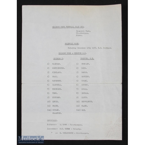 781 - 1970/71 Grimsby Town v Preston NE friendly match programme 12 December 1970, large single sheet; fai... 