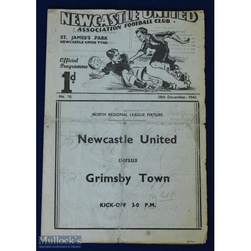 788 - War time 1940/1941 Newcastle Utd v Grimsby Town North Regional league match programme 28 December 19... 