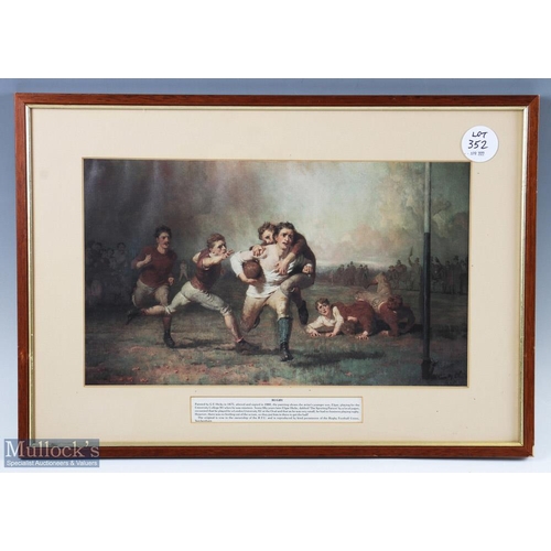 386c - Trio of Vintage Rugby Prints & 3 Large Poster Albums (6): 1888 Framed Cadbury's Cocoa Rugby Advert, ... 