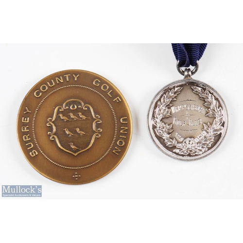 56 - 2x Worplesdon Golf Club medals from 1922 onwards-including 1922 Scratch Mixed Foursomes Runners-Up S... 