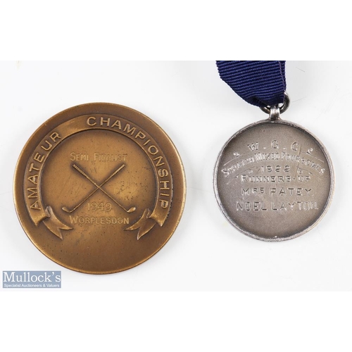 56 - 2x Worplesdon Golf Club medals from 1922 onwards-including 1922 Scratch Mixed Foursomes Runners-Up S... 