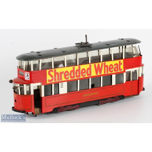 115 - O Gauge Clockwork London Transport Double Decker Tram Car, with a stop start and verse clockwork mot... 