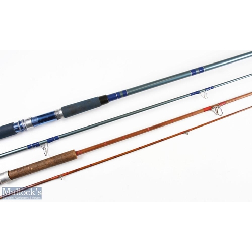 35 - Unnamed Hollow Glass Spinning Rod, 9' approx. 2pc, cloth bag; an unnamed Split Cane Spinning Rod, 7'... 