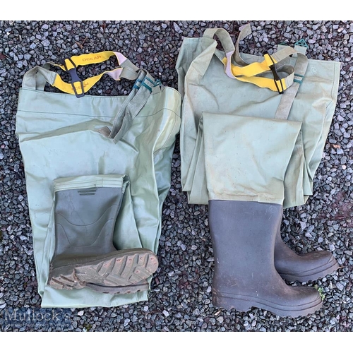 60 - 2x Pairs of Ocean Chest Waders with boots, size 10.5 UK, both in used condition