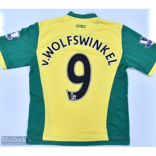 1086 - Norwich City 2013/14 V. Wolfswinkel No 9 match issue home football shirt Premier League badges to sl... 