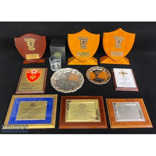 1122 - Wales FA U17 Football Official Plaques Awards Trophies with noted items of 2011 Salver visit to Jers... 