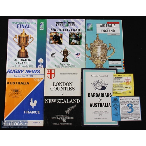 157 - Down Under Interest Rugby Programmes (6): RWC 1999 Final Australia v France, Semi NZ v France; RWC 1... 