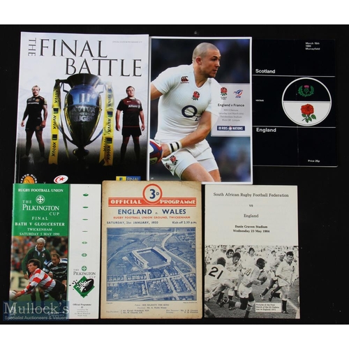 158 - English Interest Rugby Programmes (6): England v Wales 1950, v France 2015; Scotland v England (G Sl... 