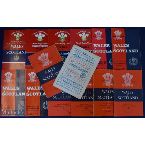 164 - 1952-1988 Wales v Scotland Rugby Programme Selection (14): To inc the Swansea issue of 54 (insert fo... 