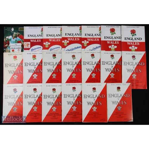 188 - 1956-1994 England v Wales Rugby Programmes (20): Terrific full run of the Twickenham issues for the ... 