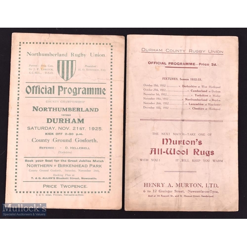 202 - Rare 1925/1932 Northumberland/Durham County Championship Rugby Programmes (2): Hard to find issues, ... 