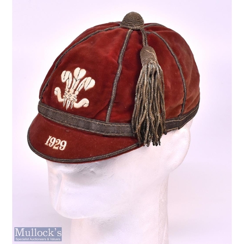 225 - 1929 'Welsh' Rugby, Baseball or otherwise Honours Cap: Not an official Wales Rugby Cap but a lovely,... 