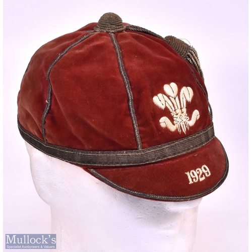 225 - 1929 'Welsh' Rugby, Baseball or otherwise Honours Cap: Not an official Wales Rugby Cap but a lovely,... 