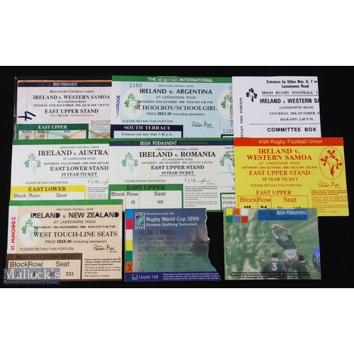 240 - 1989-1998 Ireland Home v Overseas Rugby Tickets (9): v NZ 89 & 97; v Australia 92; v Argentina 90; v... 