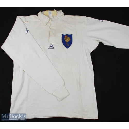 25 - 1980s Matchworn France Rugby Jersey: J-L Joinel's no. 8 jersey, white with blue FFR & cockerel shiel... 