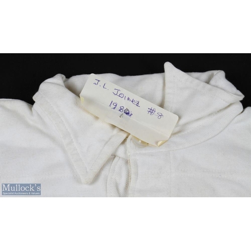 25 - 1980s Matchworn France Rugby Jersey: J-L Joinel's no. 8 jersey, white with blue FFR & cockerel shiel... 