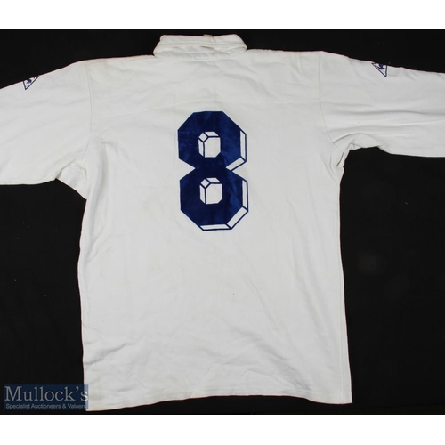 25 - 1980s Matchworn France Rugby Jersey: J-L Joinel's no. 8 jersey, white with blue FFR & cockerel shiel... 