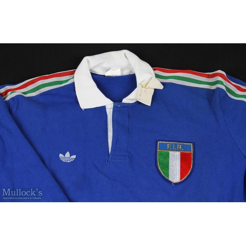 34 - 1988 Matchworn Italy Rugby Jersey: R Ambrosio's blue XL no. 13 jersey with Adidas stripes & FIR logo... 