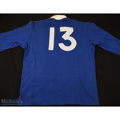 34 - 1988 Matchworn Italy Rugby Jersey: R Ambrosio's blue XL no. 13 jersey with Adidas stripes & FIR logo... 