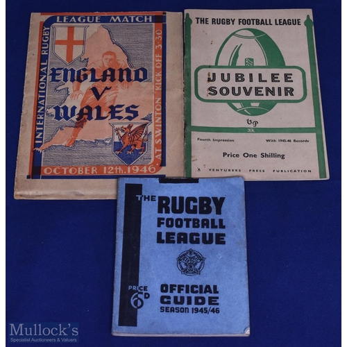 393 - 1946 Rugby League Special Programmes & Booklets (3): England v Wales at Swinton, tape to centre, man... 