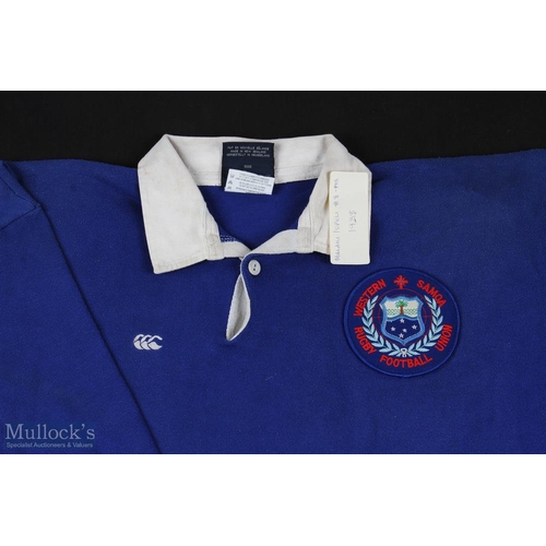 40 - 1988 Matchworn Western Samoa Rugby Jersey: Malaki Iupeli's no.8 jersey, blue with logo, Canterbury m... 