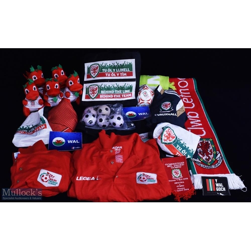 411 - Wales FA National Team Football Collectables a box of mixed items to includes Wales Welsh dragon, Wa... 