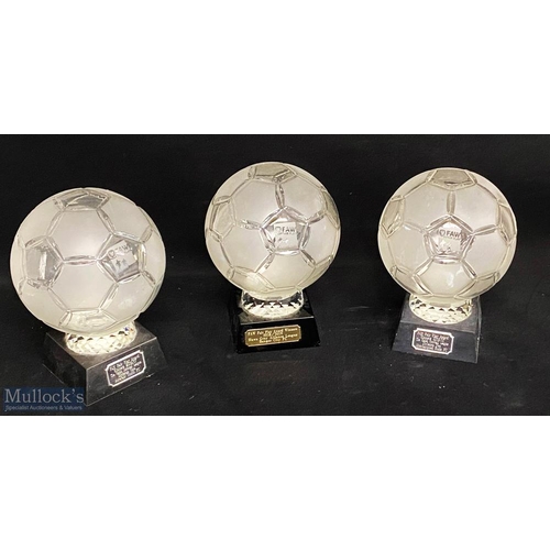 430 - Wales Welsh Glass Football Shaped Trophies fair players awards to include 2016/17 Welsh national lea... 