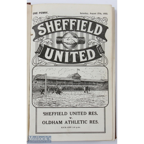 458 - 1932/33 Sheffield United Football Programmes Bound Volume in bound cloth covers (light damage to cov... 