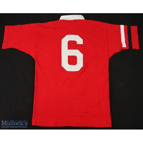 56 - 1980s Matchworn USA Rugby Jersey: Red US Eagles jersey with logo, blue and white hoops to one of the... 