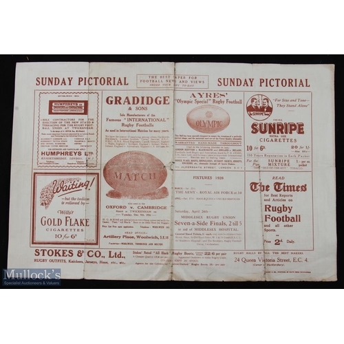 58 - 1926 England v Scotland Rugby Programme: Standard large 4pp fold over Twickenham issue of the day, g... 