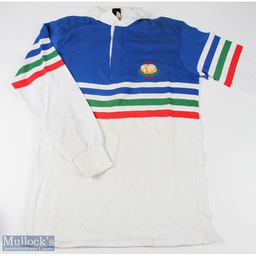 77 - 1986 IRB Five Nations XV Match Prepared Rugby Jersey: Striking blue/white & multi-coloured hooped on... 