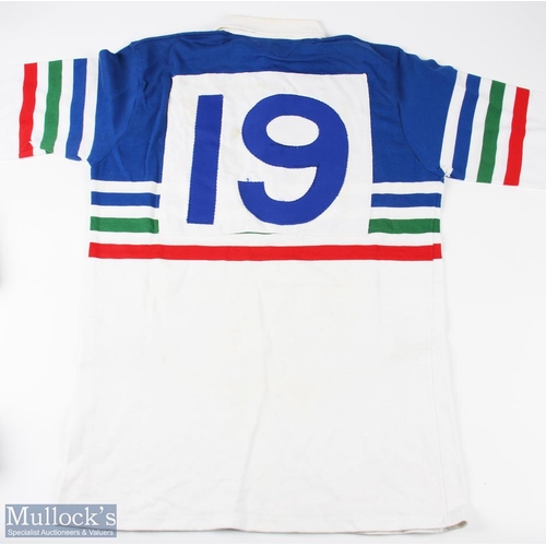 77 - 1986 IRB Five Nations XV Match Prepared Rugby Jersey: Striking blue/white & multi-coloured hooped on... 