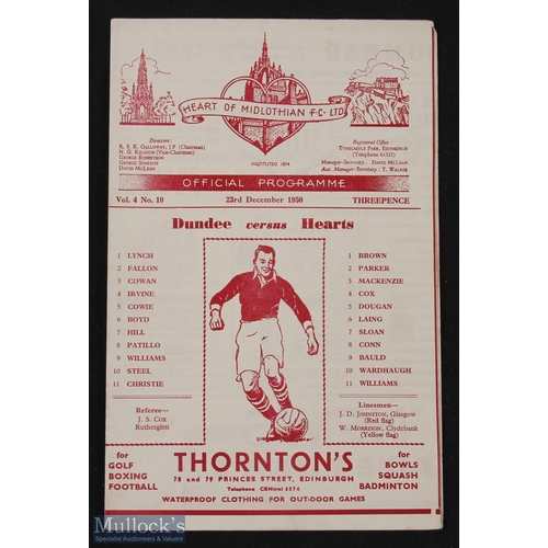 892 - 1950/51 Hearts v Dundee Div. 'A' match programme 23 December 1950; good. (1)