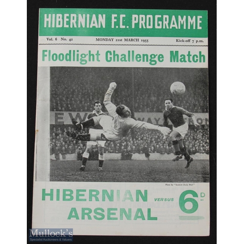 893 - 1955 Hibernian v Arsenal Floodlight challenge match 21 March 1955; good. (1)