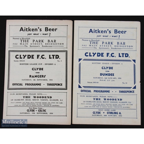 897 - 1953/54 Clyde v Dundee Div. 'A' programme 2nd January 1954; 1954/55 Clyde v Rangers Scottish League ... 