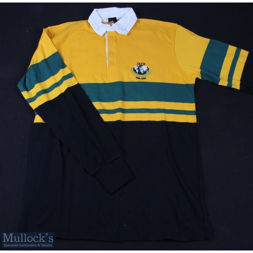 90 - 1986 IRB Overseas Unions XV Match Prepared Rugby Jersey: Splendid Gold & Green hooped one-off jersey... 