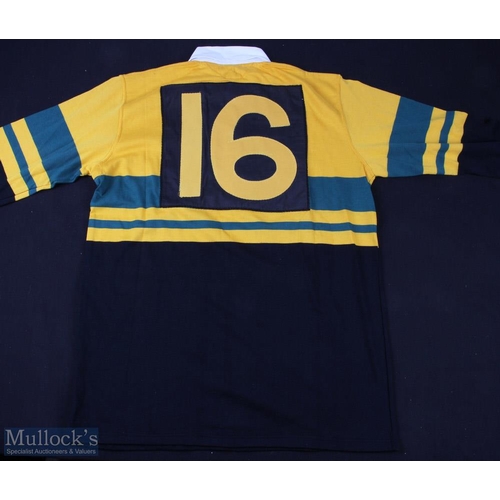 90 - 1986 IRB Overseas Unions XV Match Prepared Rugby Jersey: Splendid Gold & Green hooped one-off jersey... 