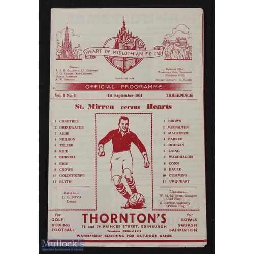 901 - 1951/52 Hearts v St Mirren SLC 1st September 1951; good. (1)