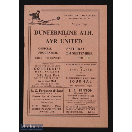 902 - 1950/51 Dunfermline Athletic v Ayr Utd SLC 2nd September 1950; slight mark, o/wise good. (1)