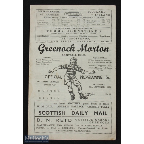 910 - 1949/50 Greenock Morton v Celtic Div. 'A' match 28 October 1950; fair/good. (1)