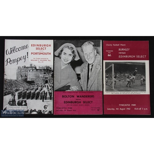 912 - Edinburgh Select team friendlies v 1952 Portsmouth, 1954 Bolton Wanderers, 1962 Burnley programmes; ... 