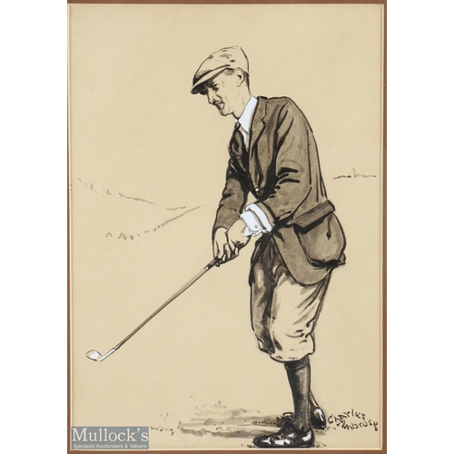 166 - Charles Ambrose (1876-1946) c1920 Original Golf Sketch of leading golfing personality - pen and brus... 