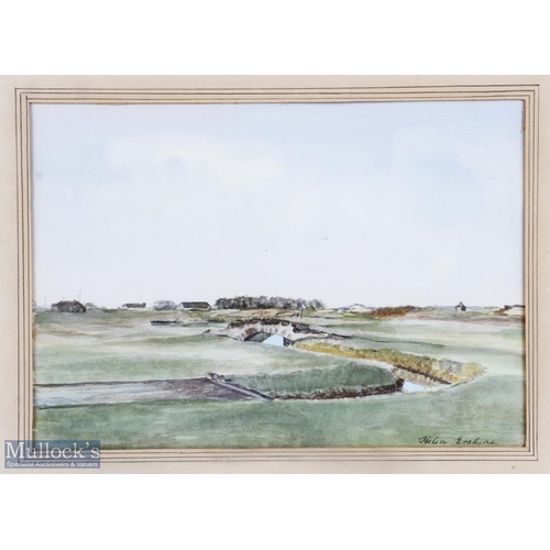 169 - Helen Erskine original water colour of the Old Course St Andrews featuring the Railway Shed, Swilkin... 